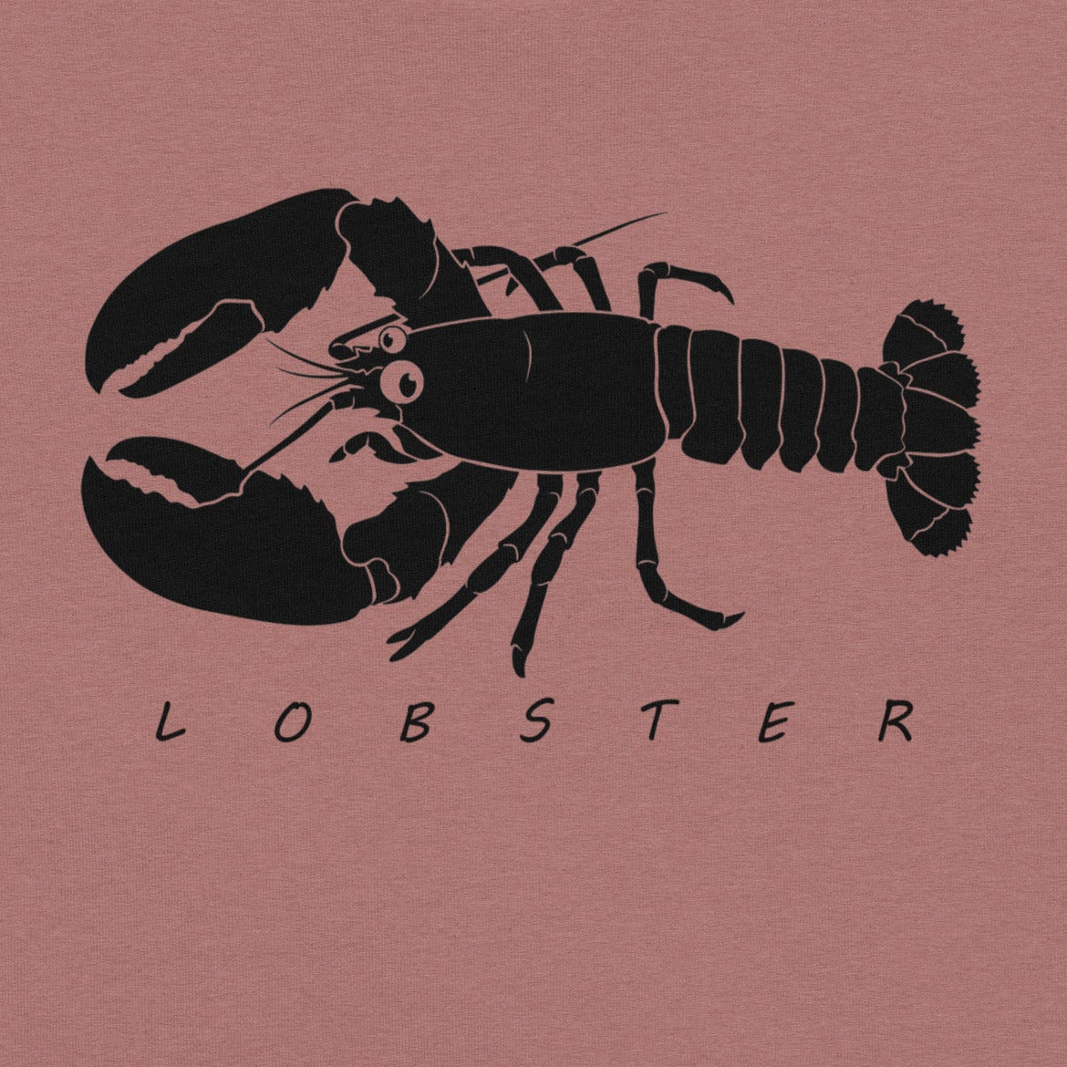 Black silhouette of a lobster with 'LOBSTER' text on a pink background