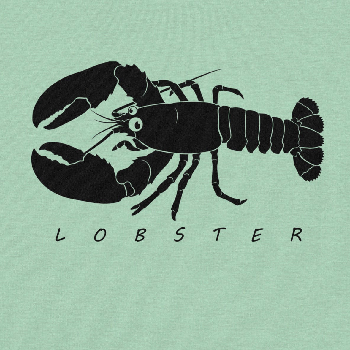 Black silhouette of a lobster with 'LOBSTER' text on a light green background