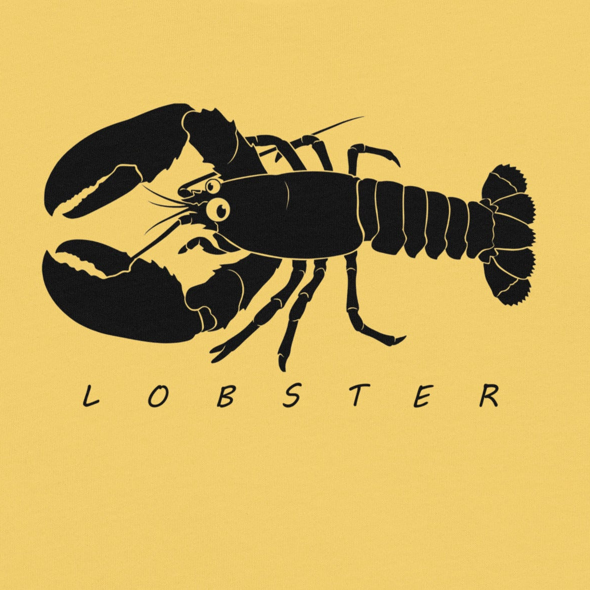 Black silhouette of a lobster on a yellow background with the word 'LOBSTER' below it.